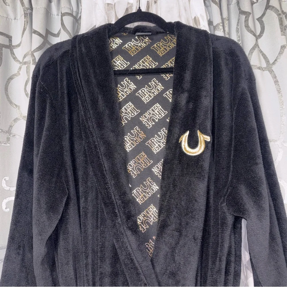 True Religion Black and Gold Long Robe Jacket